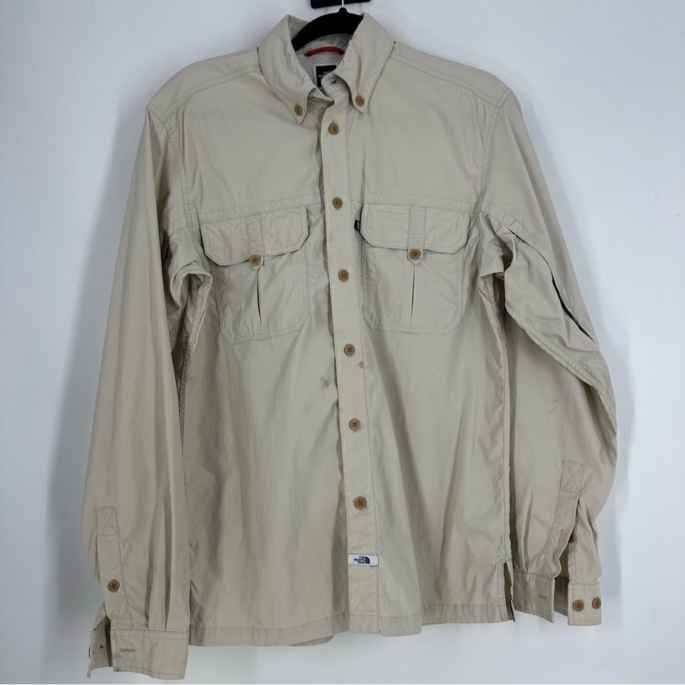 THE NORTH FACE *Damaged* Men’s Outdoor Hiking Light Tan Button Down Shirt Sz S